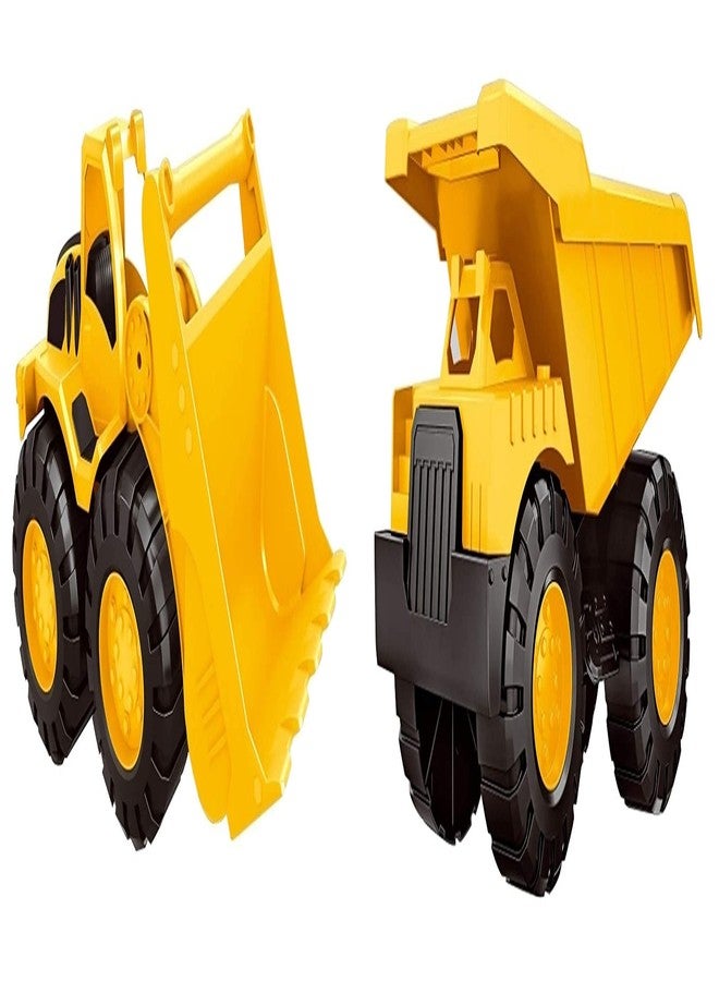 Quasar Bulldozer with Dumper Small Size 11 x 18 cm Friction Powered Pull Back Push and Go Plastic Vehicle Toys Truck Set +3 Year Best Gift for Girls Boys Pack of 2 - Image 1